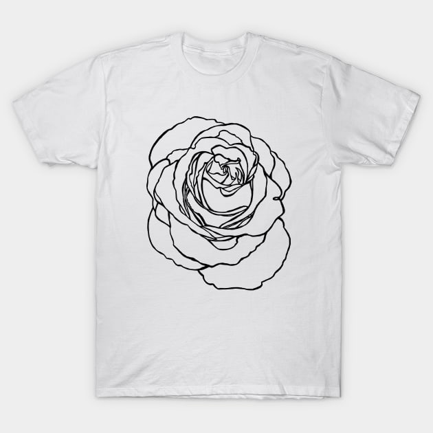 Rose Flower Outline Line Art T-Shirt by badlydrawnbabe